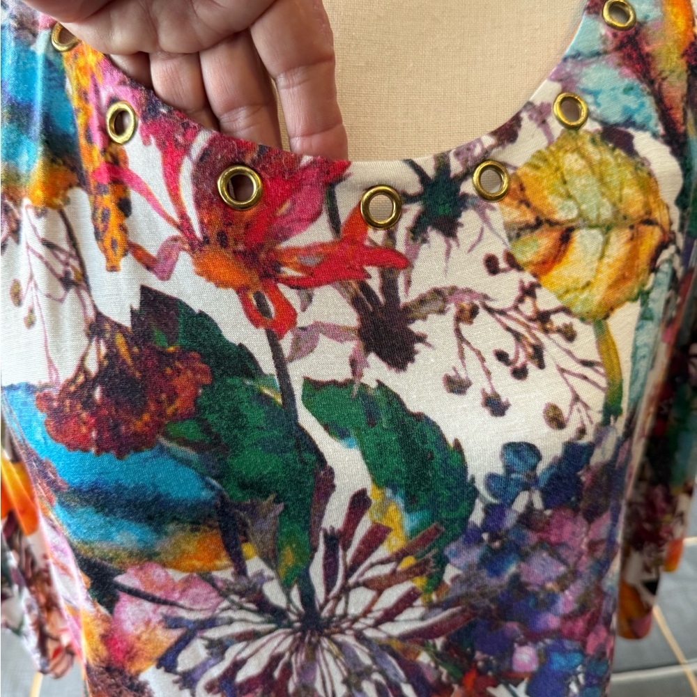♥️Spense Floral Multicolor Women's Cold Shoulder Top Size Large - Picture 4 of 10